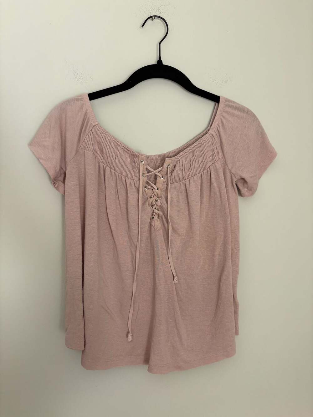 American Eagle Outfitters Women’s Lace-Up Peasant Top Dusty Pink Sz XS